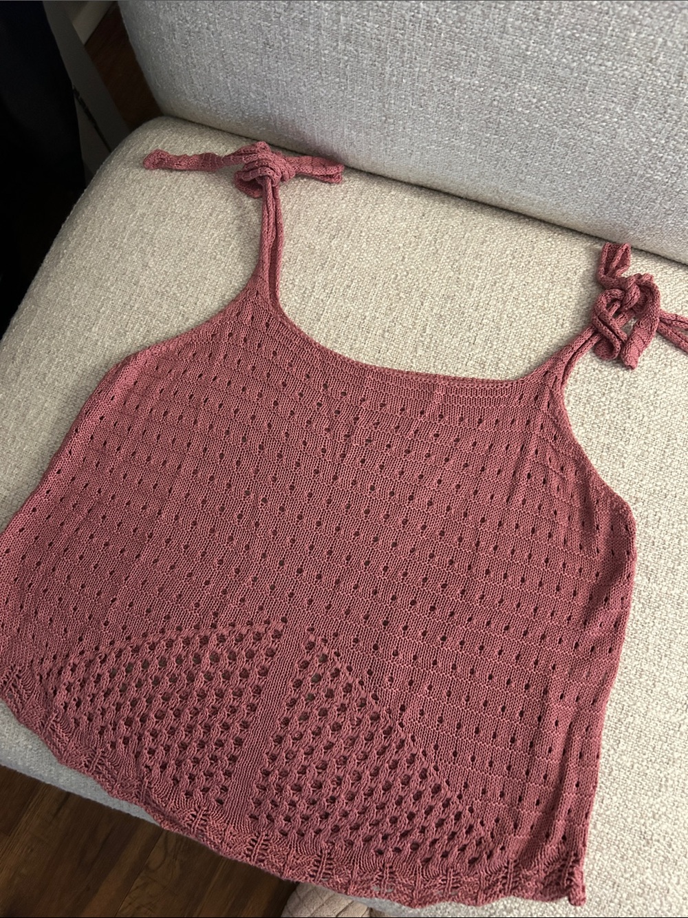 Tie-Shoulder Crochet Tank Top - Dusty Rose